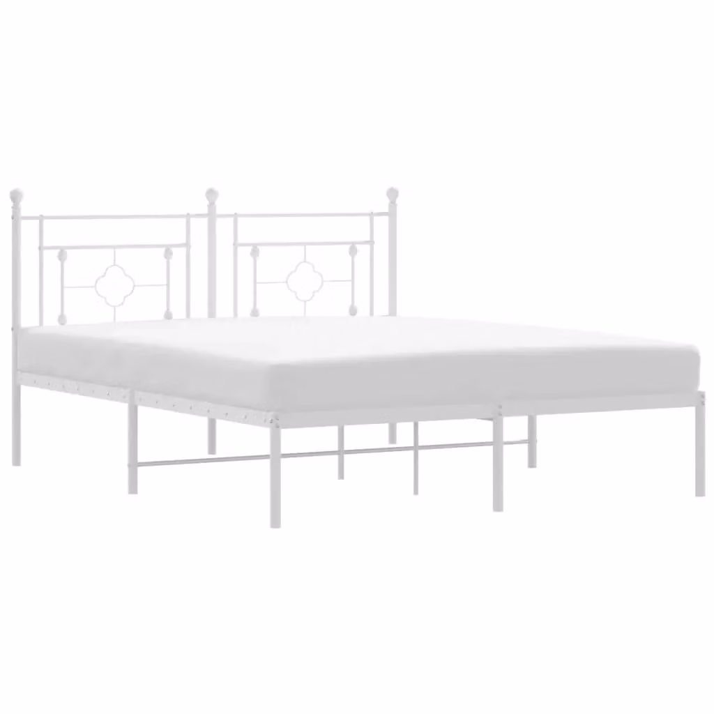 Berkfield Home Metal Bed Frame with Headboard in White, W/D/H: 160 x 200 cm – 2
