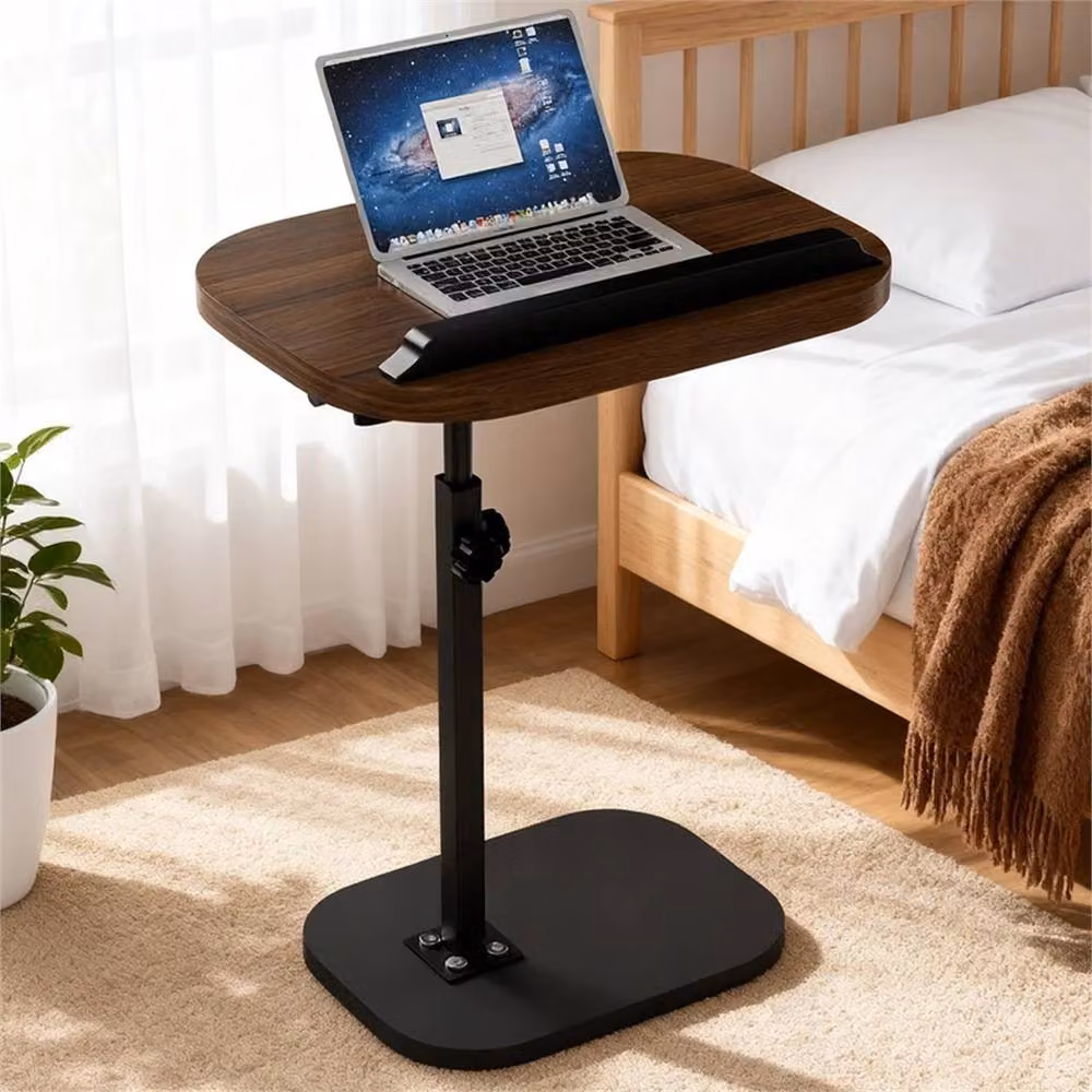 Nordara Black Walnut Adjustable C-Shaped Sofa Side End Table in Brown and Black – 3