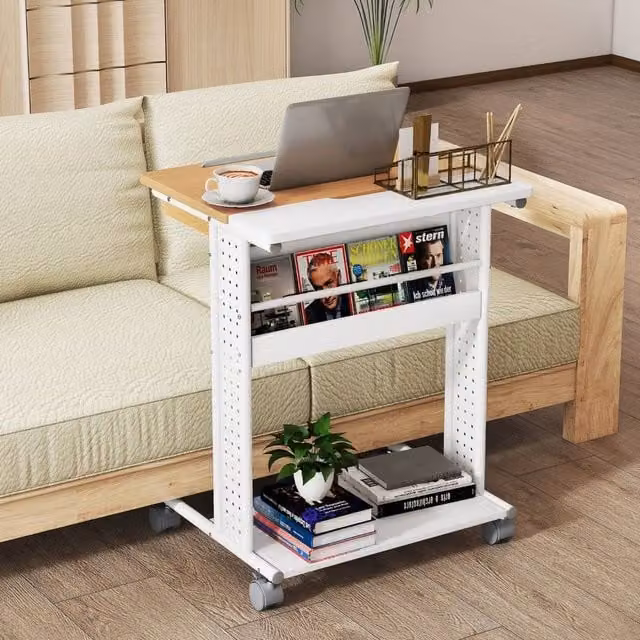 Costway Rolling Portable Wooden Laptop Desk with Tilting Tabletop and Castors in White or Multicolour