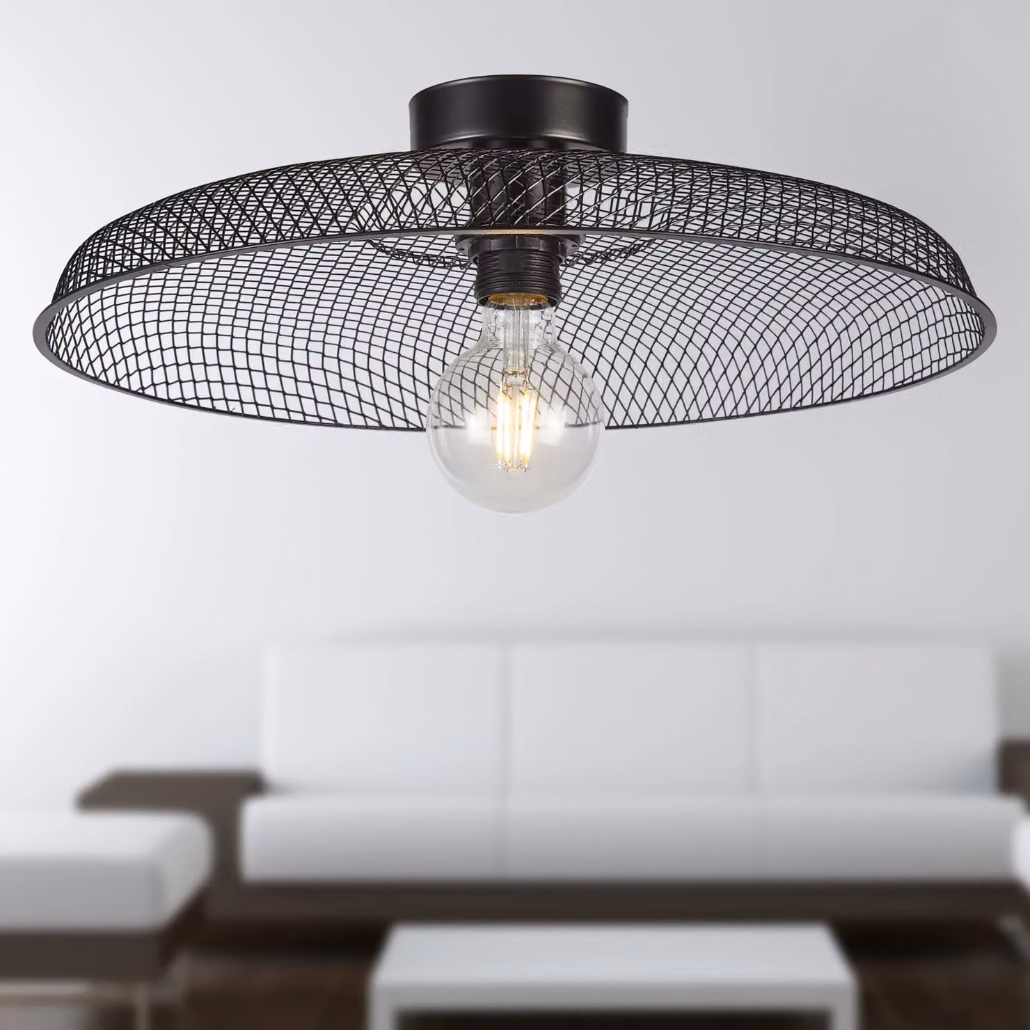 First Choice Lighting Cassidy Black Metal Mesh Round Ceiling Flush Light – 2