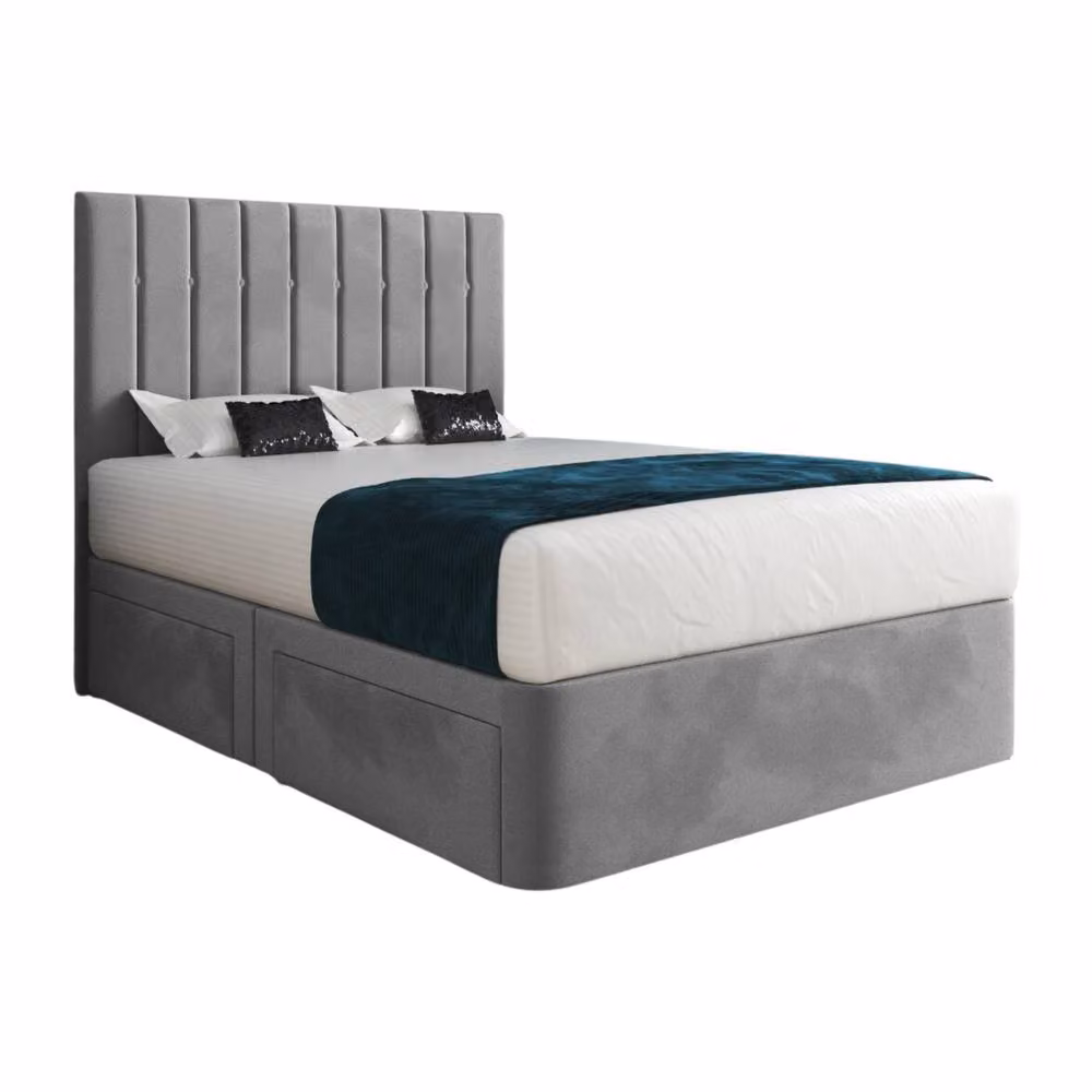 Casani Lichfield Modern Upholstered Velvet Bed Frame with Drawers, Grey, W/D/H: 120 x 200 x 76 cm – 3