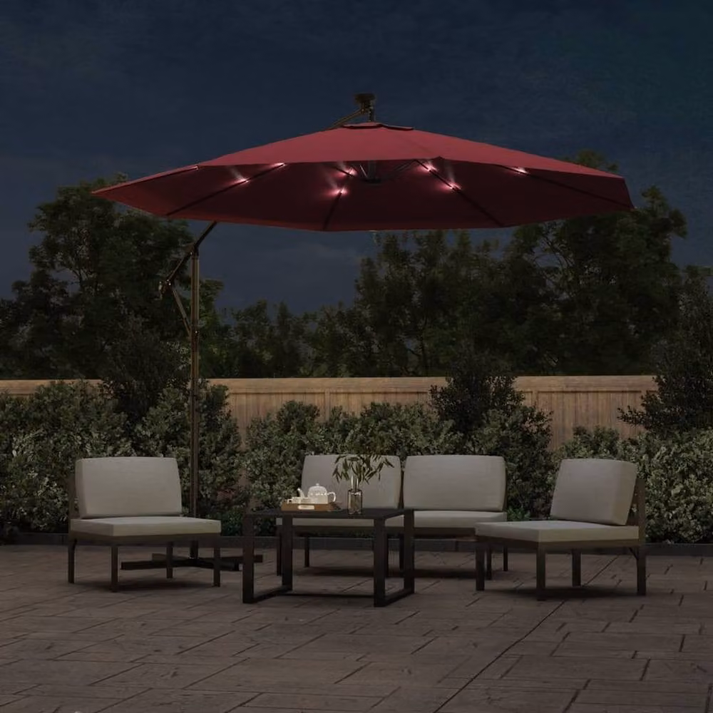 Berkfield Home Cantilever Garden Umbrella with LED Lights and Steel Pole in Red – 3