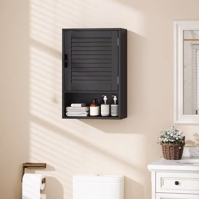 EONLION Black Wall Mounted Bathroom Cabinet with Internal Shelves, W/D/H: 40 x 20 x 60 cm – 1