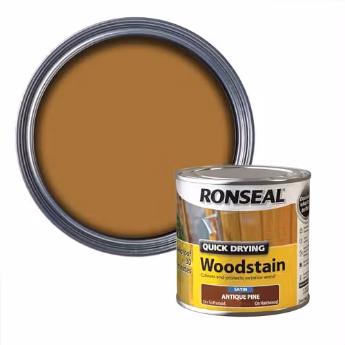 Ronseal Quick Dry Satin Woodstain in Antique Pine, 250 ml – 1