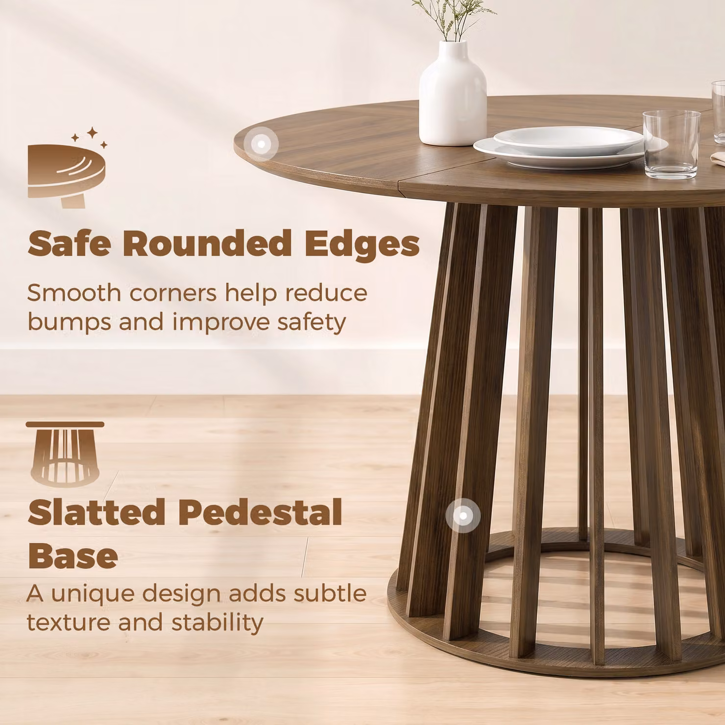 HOMCOM Modern Round Dining Table for 4-6 People, Brown, Diameter: 120 cm, Height: 75 cm – 4