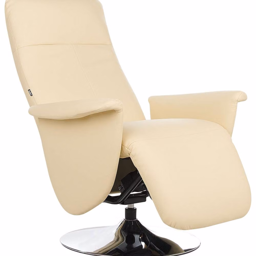 Wyld and Coco Reclining Armchair with Ottoman in Light Beige Faux Leather – 2