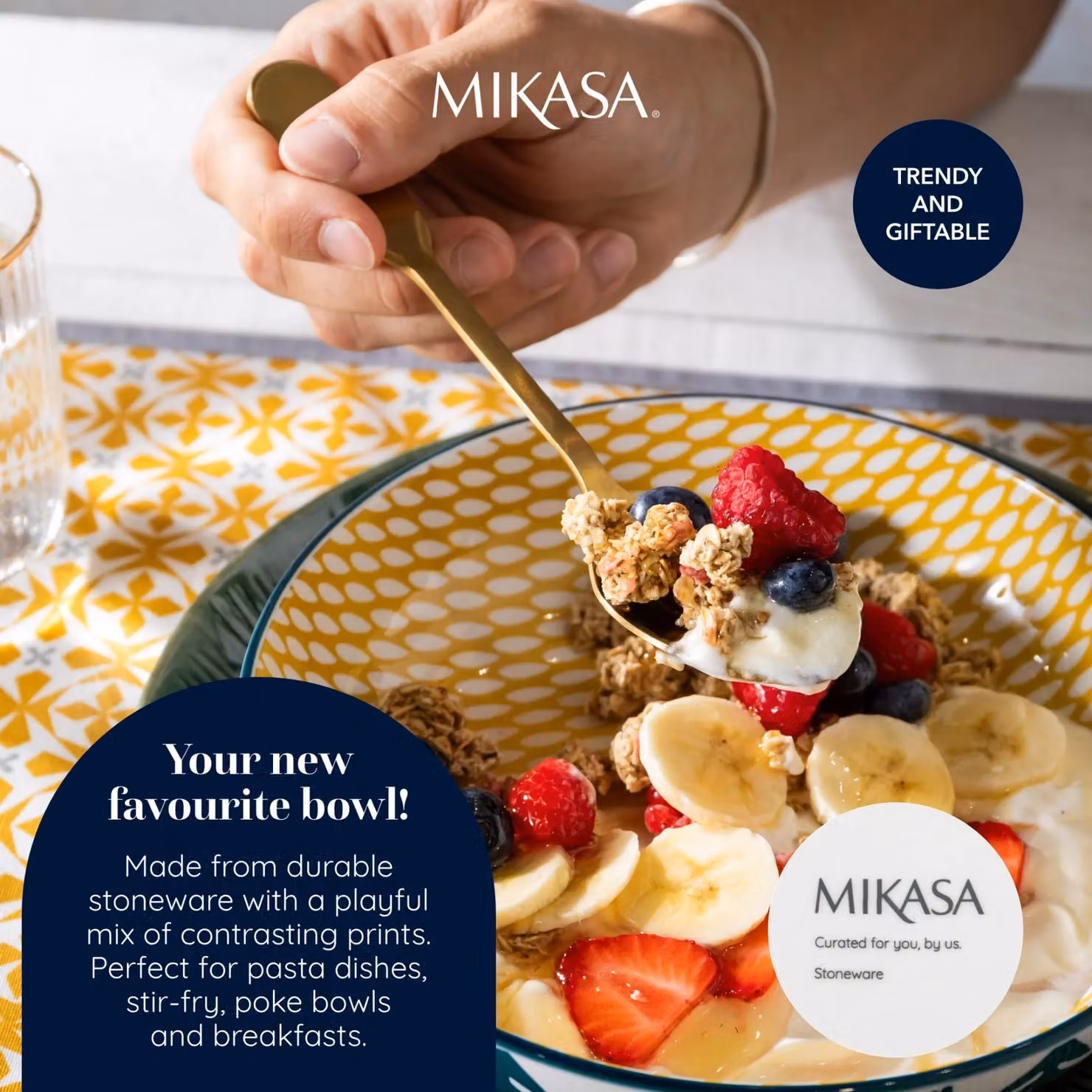 Mikasa Green Leaf Floral Stoneware Pasta Bowl, Multicolour, 21 cm – 6