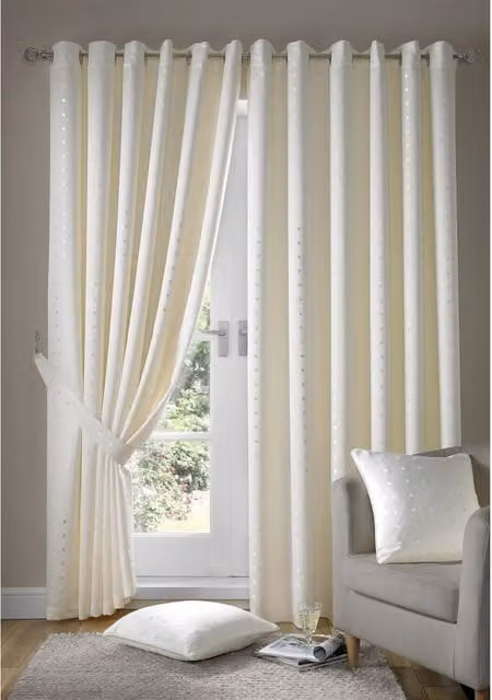 Livinluxury Opaque Eyelet Ring Top Curtains in White and Yellow, Width: 229 cm