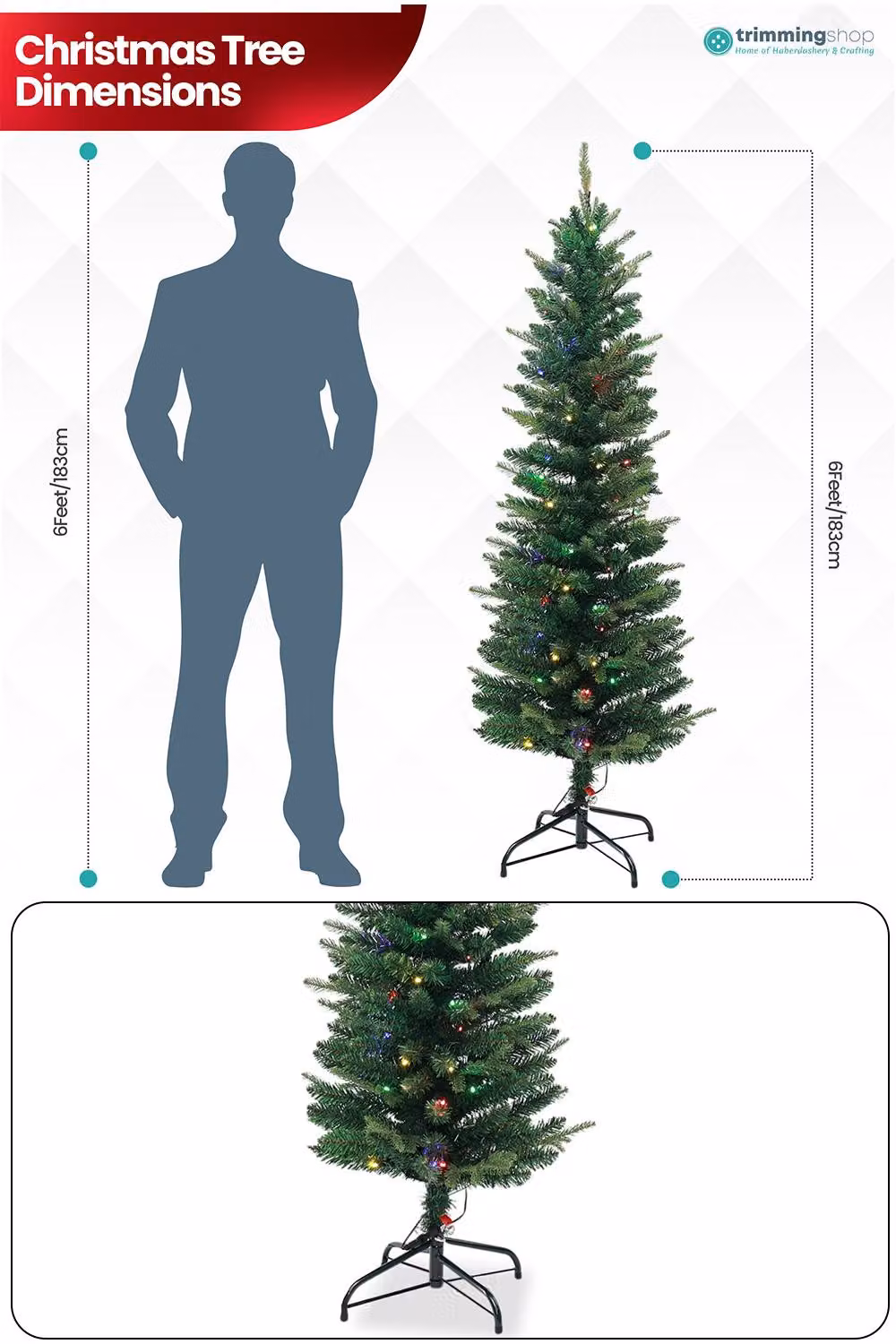 Neel Blue Pre-Lit Christmas Tree with Warm White LEDs in Green and Blue, Height: 183 cm – 2