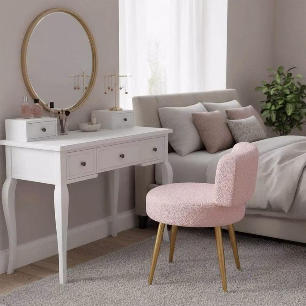 FORGEVIO Pink Boucle Fabric Dressing Table Stool with Metal Frame – 2