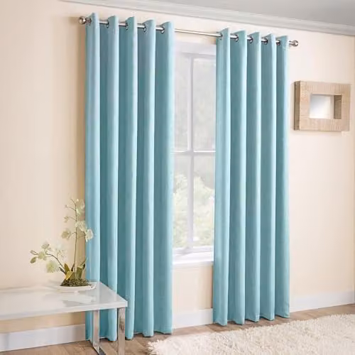 Enhanced Living Vogue Eyelet Curtains, Blue, W: 117 cm, H: 137 cm – 1