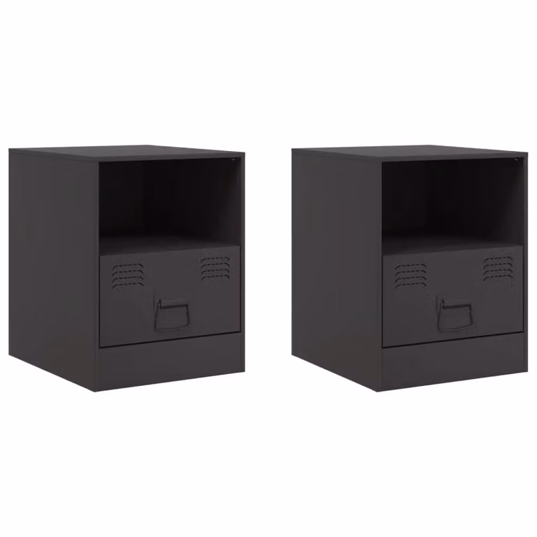 Berkfield Home Set of 2 Black Metal Bedside Cabinets, W/D/H: 34.5 x 39 x 44 cm