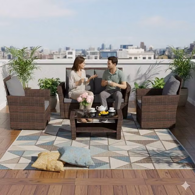 BIRCHTREE Brown Rattan Garden Furniture Outdoor Set