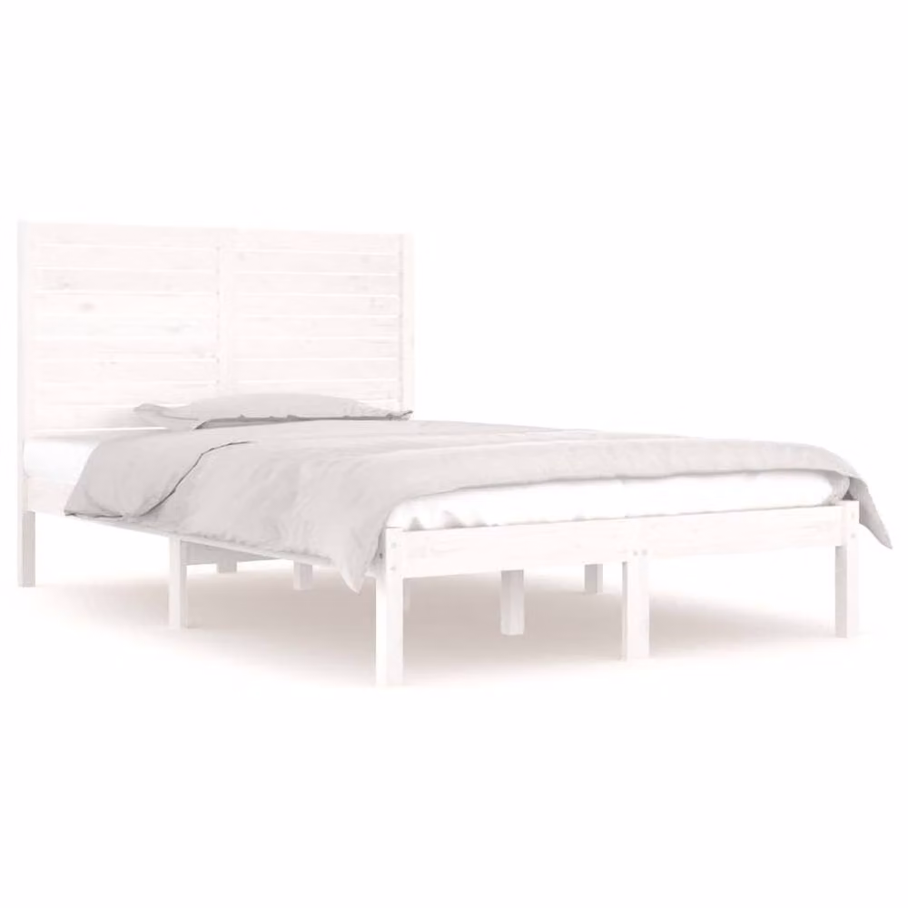 Berkfield Home White Solid Pine Wood Double Bed Frame W: 135 cm, L: 190 cm – 2