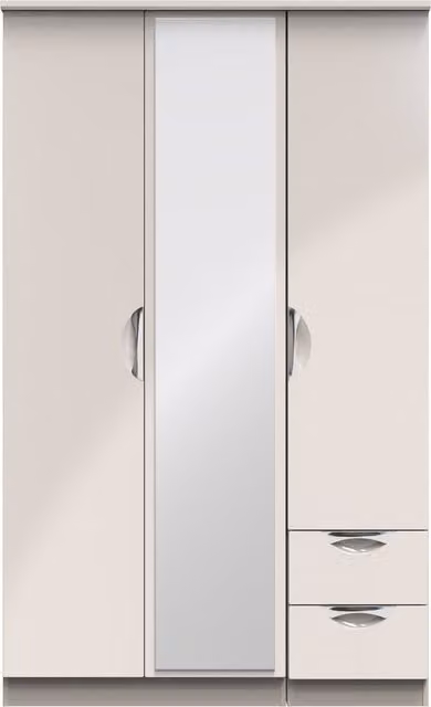 2 U Holborn Ready Assembled Triple Mirror and Drawer Wardrobe in Taupe