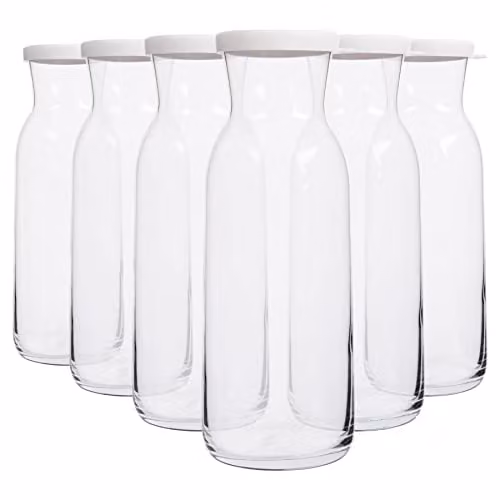 LAV Fonte Glass Carafe Set with White Lids, 6 x 1.2 l