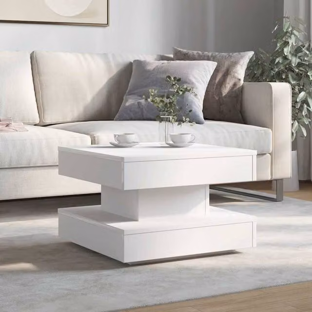 Berkfield Home Modern Rotating Square Coffee Table, White, W/D/H: 50 x 50 x 34.5 cm – 1
