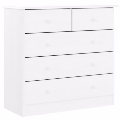 vidaXL ALTA Chest of Drawers in White Solid Pine Wood, W: 77 cm, D: 35 cm, H: 73 cm