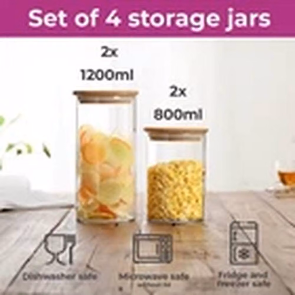 Havendro Set of 4 Airtight Glass Storage Jars with Bamboo Lids in Transparent – 2