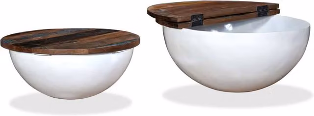 Berkfield Home Beautiful 2 Piece Round White Lacquered Solid Reclaimed Wood Coffee Table Set