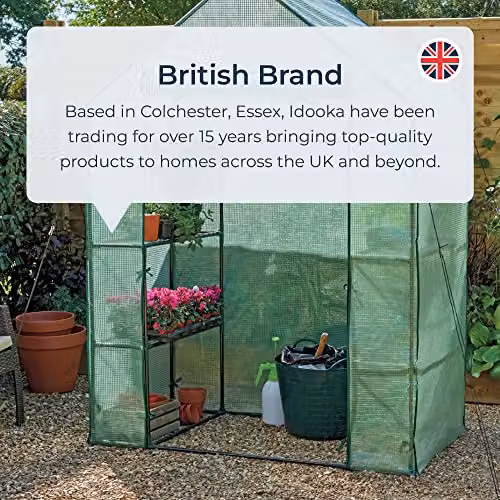 idooka Green Walk-in Greenhouse Grow House with 4 Raised Shelves and Metal Frame – 3