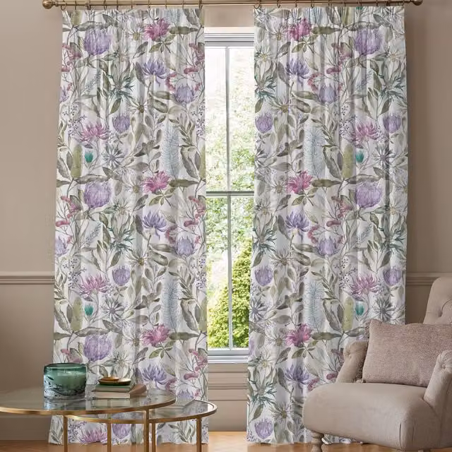 Voyage Maison Vitoria Made to Measure Blackout Floral Fabric Panel Curtain in Purple, Pink and Multicolour