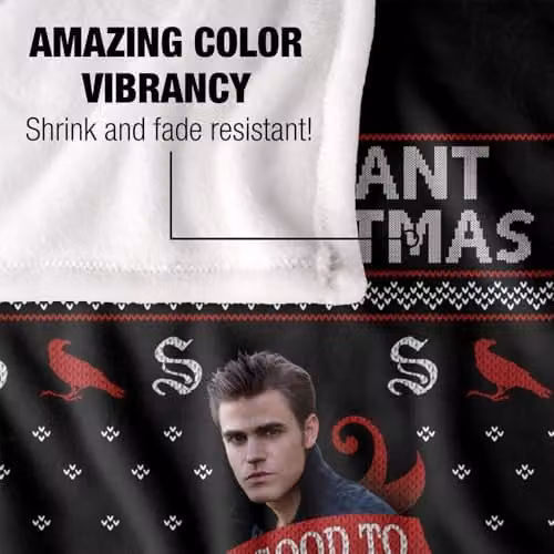 LOGOVISION The Vampire Diaries All I Want For Christmas Is Stefan Salvatore Super Soft Silky Touch Fleece Throw Blanket, W: 91 cm, D: 147 cm – 3