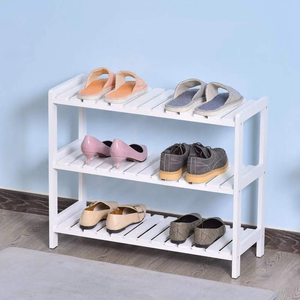 Havendro 3-Tier White Wood Shoe Rack with Slatted Shelves – 3