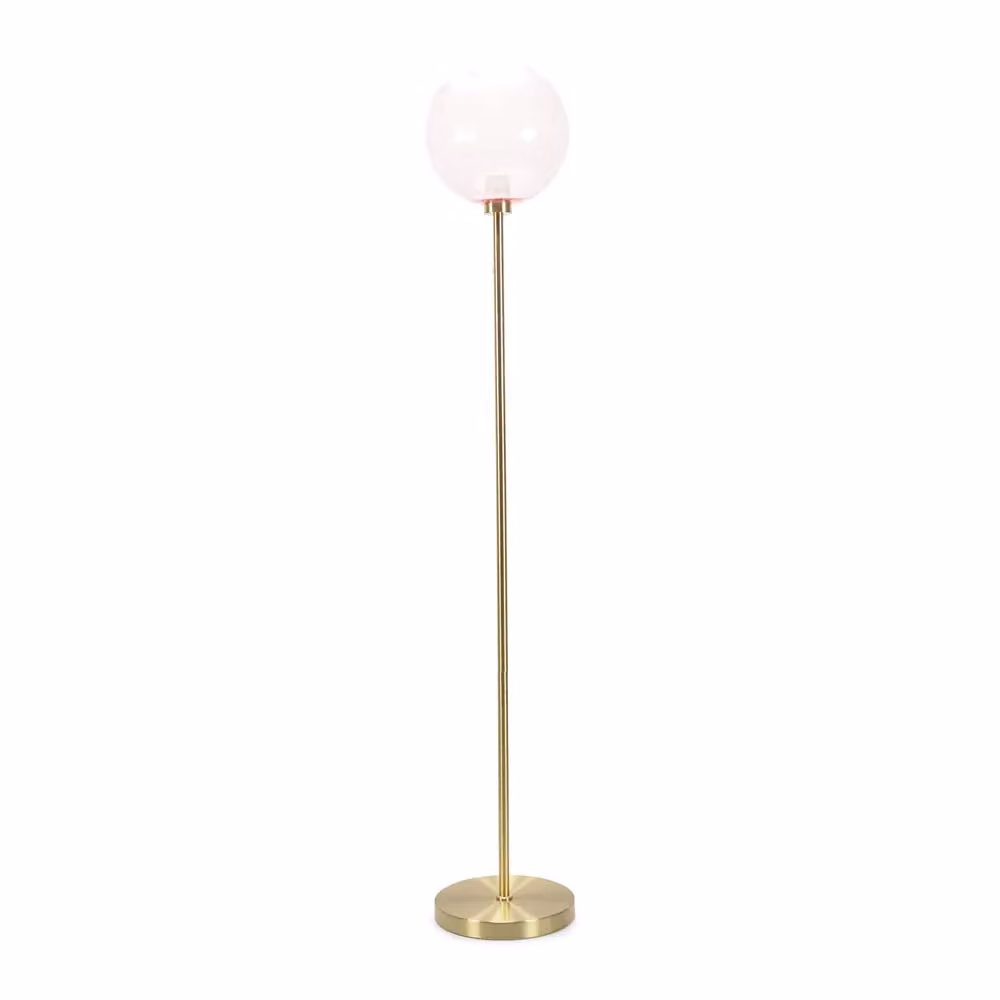 ValueLights Frenchie Art Deco Floor Lamp with Pink Tinted Glass Globe and Gold Stem, including LED Bulb – 2