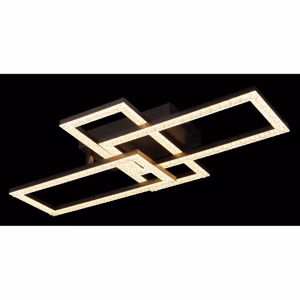 Netlighting Globo Lighting Adjustable Rectangular LED Ceiling Light in Black and Transparent Crystal, 24W, 3000K, W: 34 cm, D: 61.4 cm, H: 9.3 cm – 7