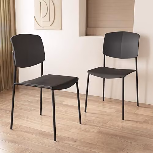 Core Products Academy Set of 2 Stackable Black Plastic Dining Chairs with Metal Legs – 2