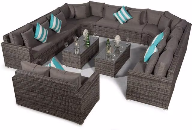 Giardino Santorini 12 Seat Rattan Sofa Set with 2 Seater Sofa and 2 Coffee Tables in Grey and Brown