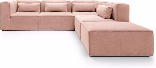 Abakus Direct Doris L-Shape Modular Sofa in Pink Cord Chenille with Reversible Foam Cushions and Solid Wood Frame