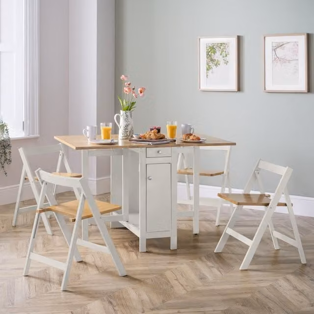 Julian Bowen Savoy White Rectangular Drop Leaf Wood Dining Set