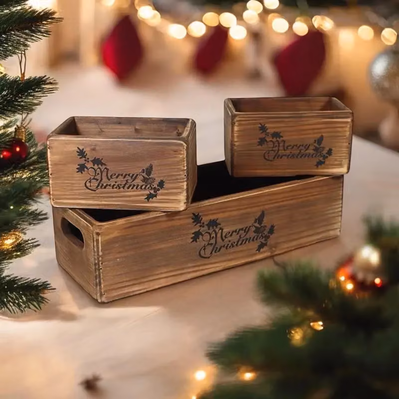 Minster Merry Christmas Wooden Boxes Set of 3 in Brown – 3