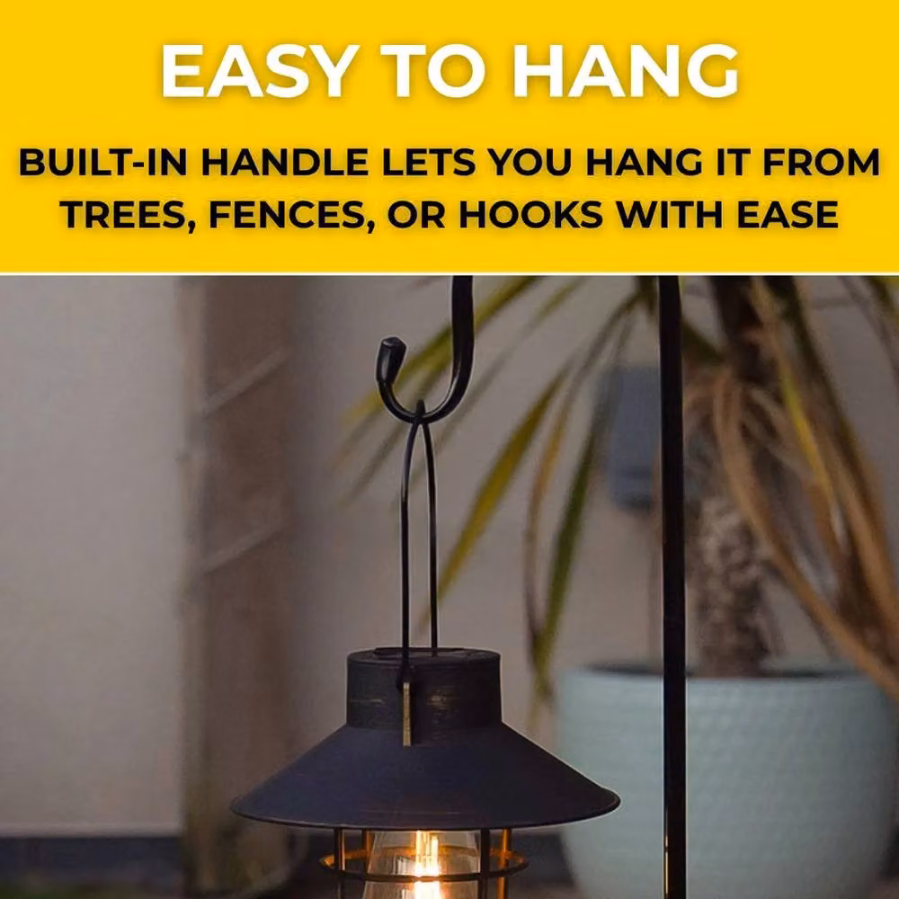 NESTLUNE Black Vintage Metal LED Hanging Lantern with Transparent Glass – 4