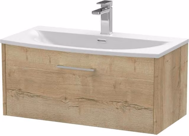 Balterley Winshill 1 Drawer Wall Hung Vanity Basin Unit, Light Oak, Brown, Width: 80 cm