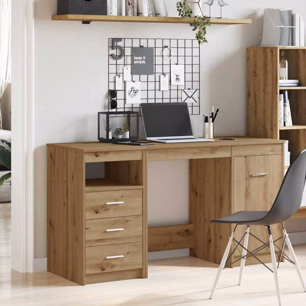 Berkfield Home Modern Writing Desk with Single Pedestal Cabinet in Artisan Oak Brown – 2