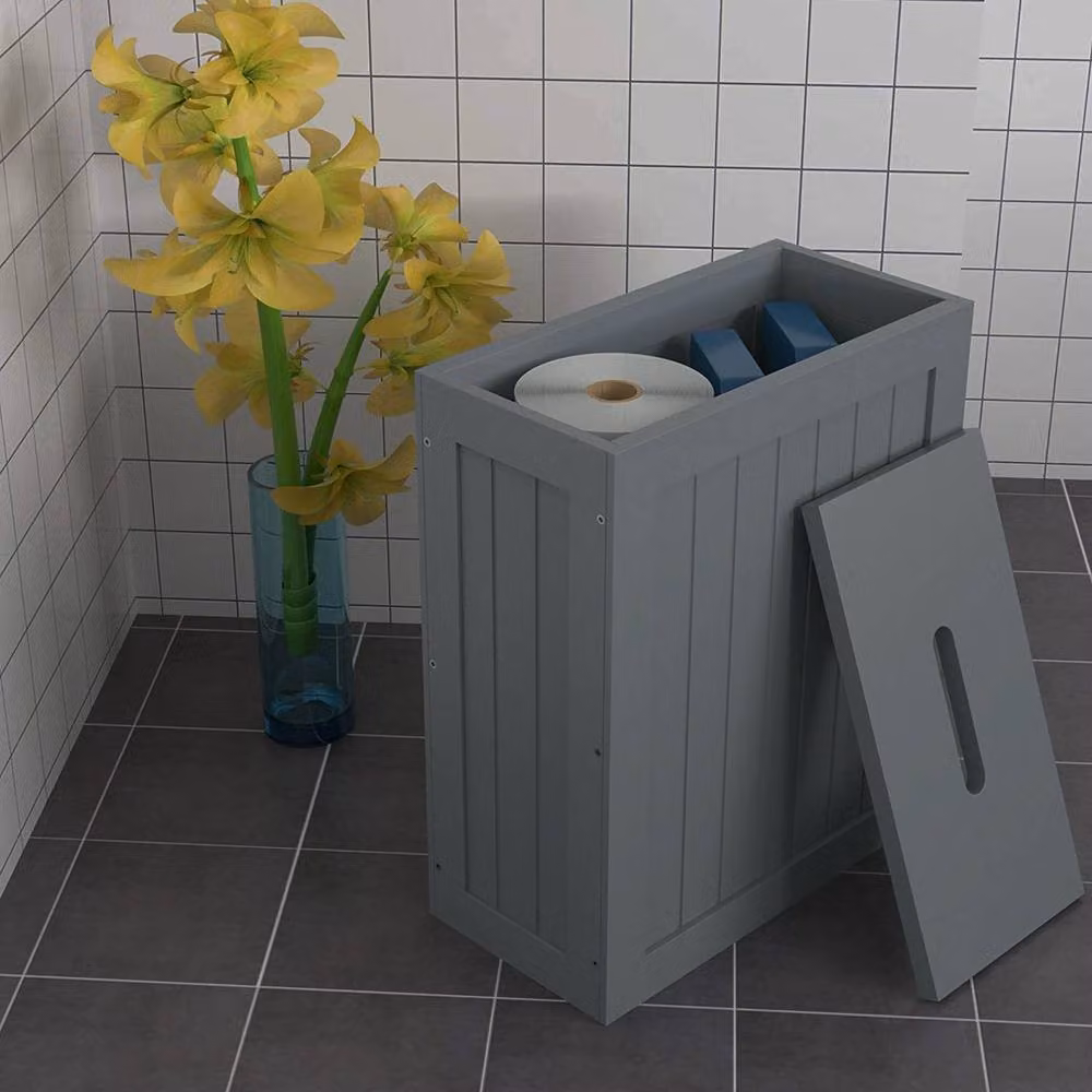 Saxony Grey Wooden Bathroom Storage Unit with Hinged Doors, W/D/H: 17 x 33 x 31 cm – 2