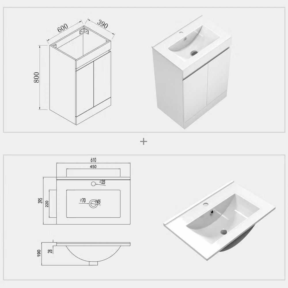 PAWNORA Matt White Freestanding Modern Bathroom Vanity Unit – 2