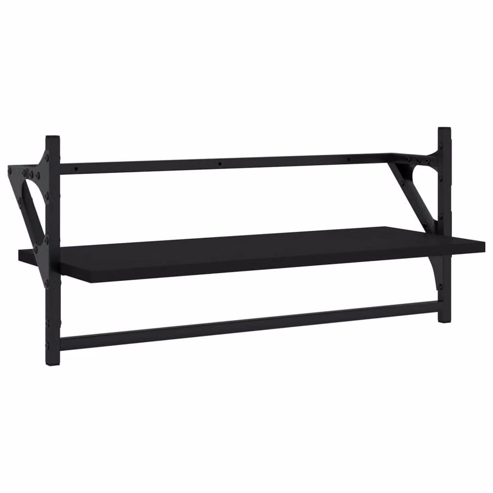 Berkfield Home 4 Piece Black Matt MDF Wall Mounted Shelf Set with Hanging Rods – 5