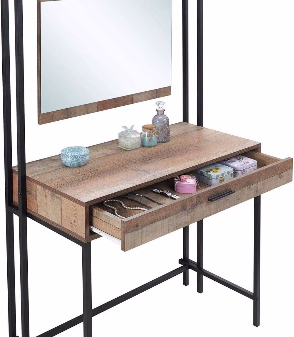 Timber Art Design Stretton Bedroom Dressing Vanity Makeup Table with Mirror and Drawer in Rustic Oak Brown, W: 150 cm, D: 40 cm, H: 84 cm – 4