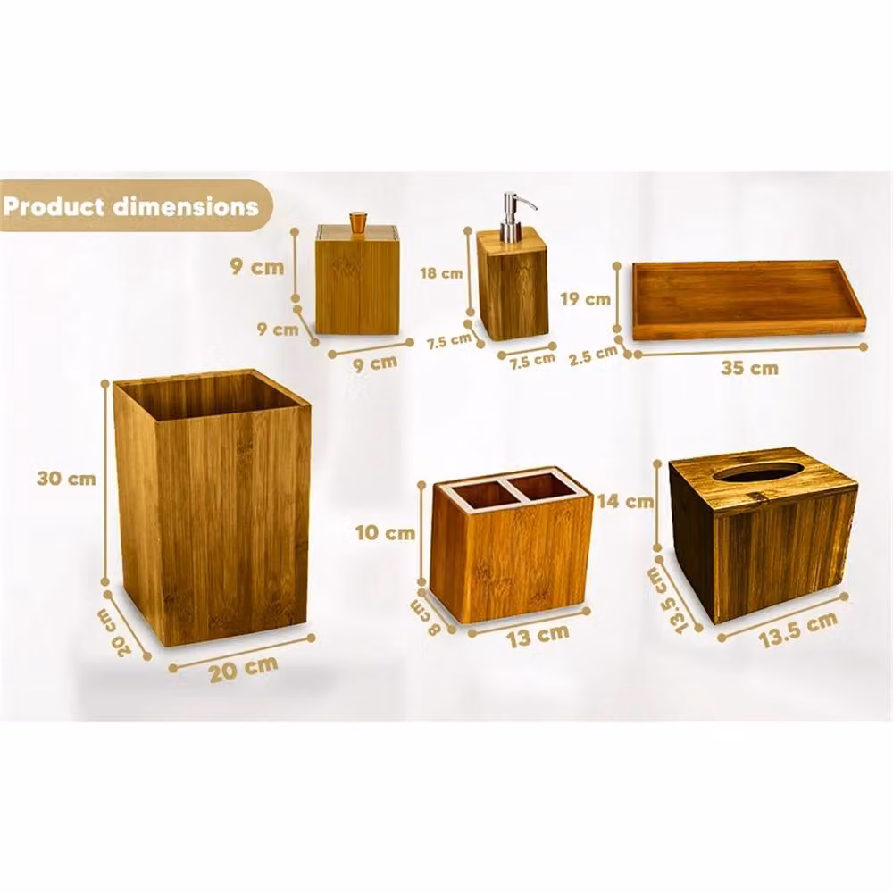 VOGREX 6-Piece Brown Bamboo Bathroom Accessory Set – 2