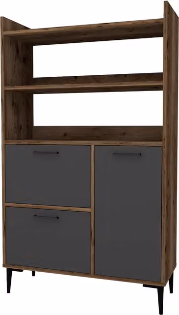 Destina Home Caleb Modern Kitchen Cabinet with Internal Shelves and Hinged Doors in Brown and Anthracite