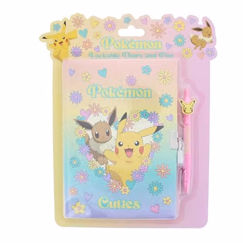 Blueprint Collections Pokemon Lockable Diary and Pen with Pikachu and Eevee Cuties Design, Multicolour 80 Page Kids Journal with Lock and Key