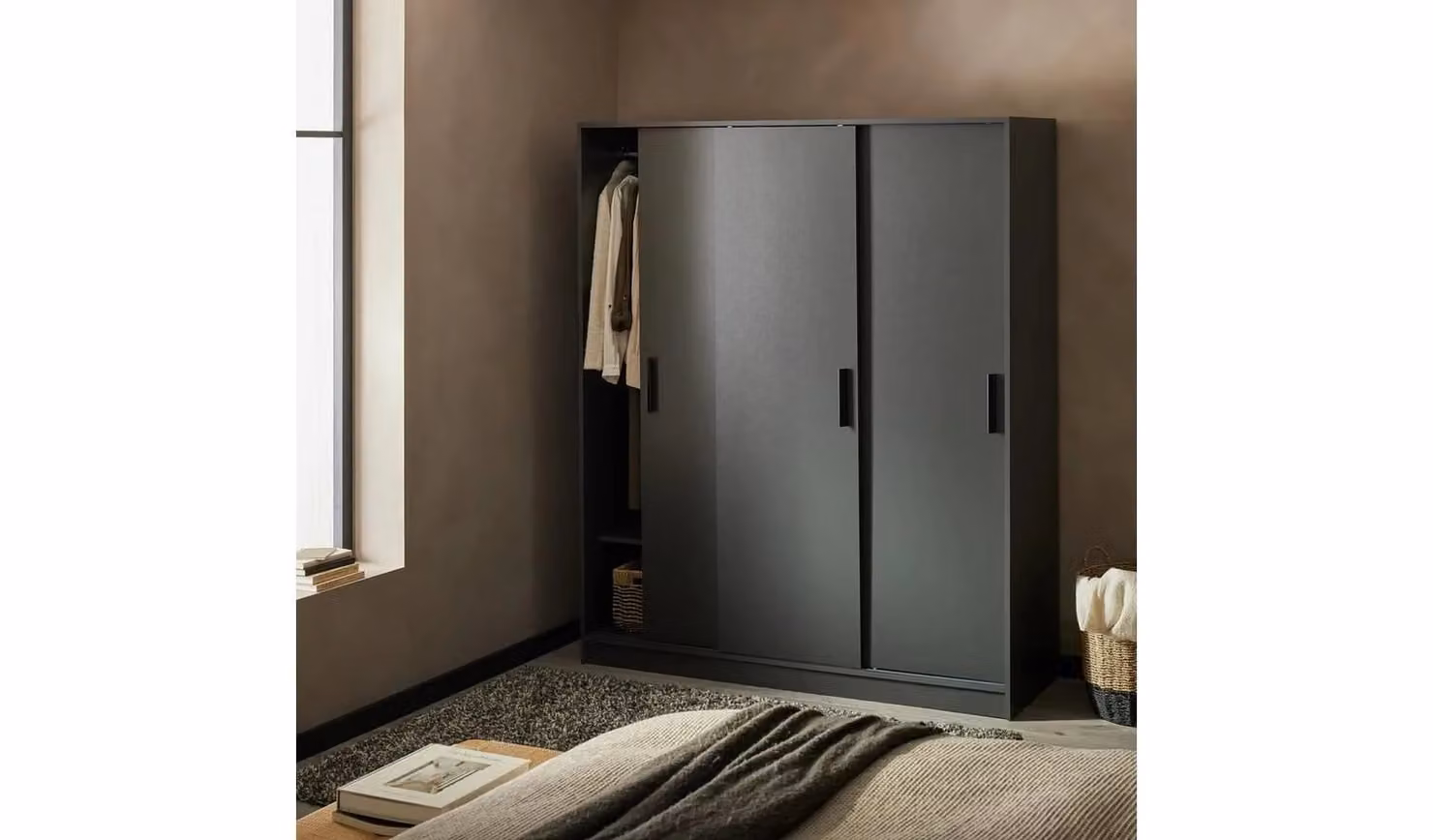 Cheap Furniture Warehouse Nova 3 Door Sliding Wardrobe in Anthracite, W/D/H: 150 x 50 x 182.5 cm