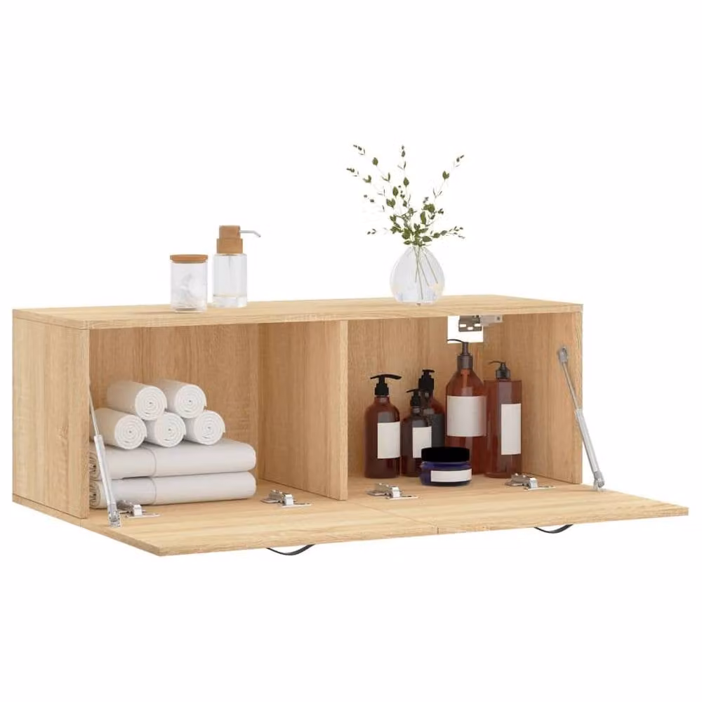 Berkfield Home Wall Mounted Sonoma Oak Cabinet in Light Oak, W: 100 cm, D: 36.5 cm, H: 35 cm – 2