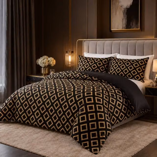 Grace Luxury Satin Silk Duvet Cover and Pillowcase Set, Black, Double, W/D/H: 140 x 200 cm