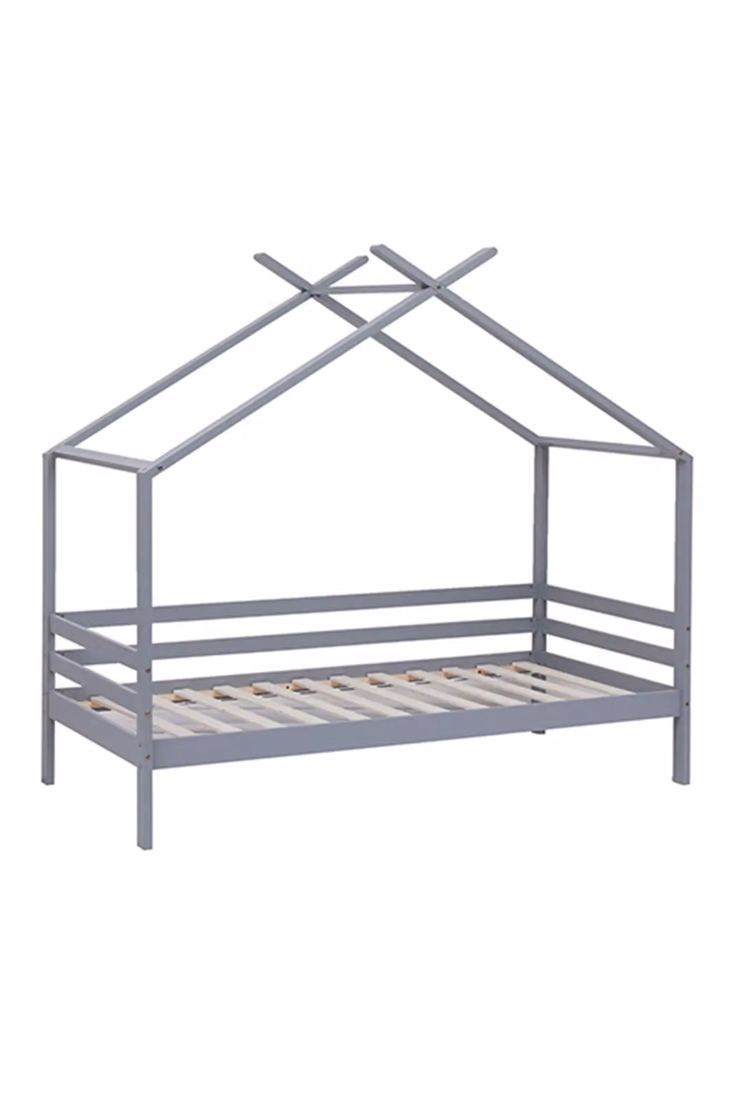 SlumberWorx Teddy Kids Wooden House Treehouse Single Bed Frame in White and Grey – 3