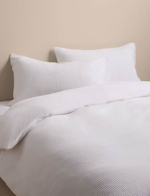 M&S Washed Cotton Waffle Bedding Set, White, W: 180 cm x L: 200 cm
